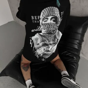 Unisex Baskılı Oversize T-Shirt - Siyah