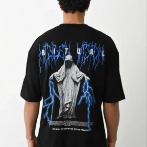 Unisex Baskılı Oversize T-Shirt - Siyah