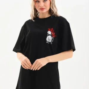 Alternative view of Unisex Baskılı Oversize T-Shirt - Siyah