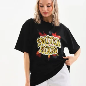 Alternative view of Unisex Baskılı Oversize T-Shirt - Siyah