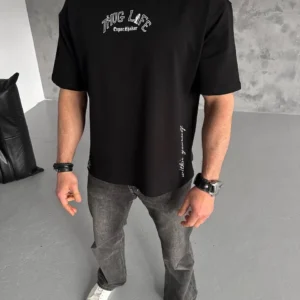 Alternative view of Unisex Baskılı Oversize T-Shirt - Siyah