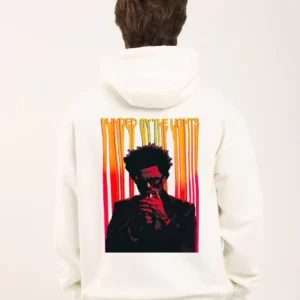 Alternative view of Unisex Baskılı Oversize Üç İplik Kapüşonlu Sweatshirt - Beyaz