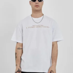 Unisex Bisiklet Yaka Baskılı Oversize T-Shirt - Beyaz