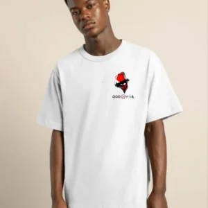 Unisex Bisiklet Yaka Baskılı Oversize T-Shirt - Beyaz