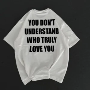 Alternative view of Unisex Bisiklet Yaka Baskılı Oversize T-Shirt - Beyaz