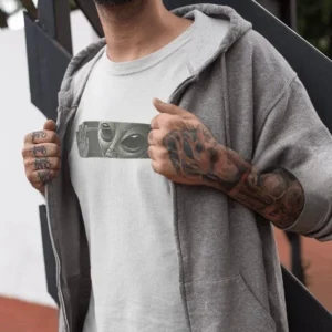 Unisex Bisiklet Yaka Baskılı Oversize T-Shirt - Beyaz