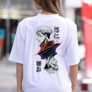 Alternative view of Unisex Bisiklet Yaka Baskılı Oversize T-Shirt - Beyaz