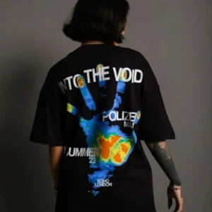 Alternative view of Unisex Bisiklet Yaka Baskılı Oversize T-Shirt - Siyah