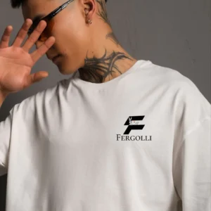 Alternative view of Unisex Bisiklet Yaka Baskılı Oversize T-Shirt - Beyaz