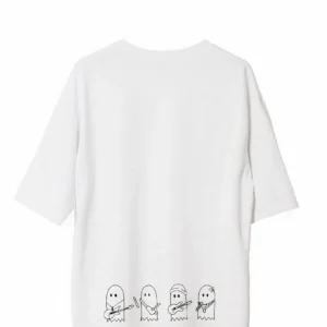 Alternative view of Unisex Bisiklet Yaka Baskılı Oversize T-Shirt - Beyaz