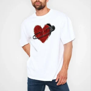 Unisex Bisiklet Yaka Baskılı Oversize T-Shirt - Beyaz