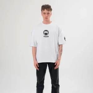 Alternative view of Unisex Bisiklet Yaka Baskılı Oversize T-Shirt - Beyaz