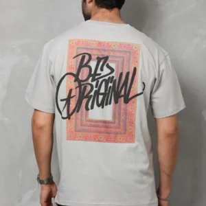 Alternative view of Unisex Bisiklet Yaka Baskılı Oversize T-Shirt - Gri