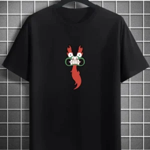 Unisex Bisiklet Yaka Baskılı Oversize T-Shirt - Siyah