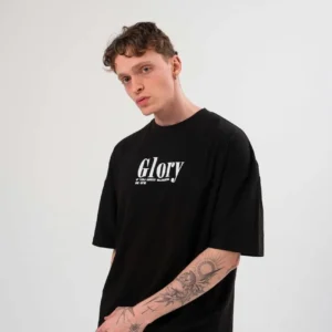 Unisex Bisiklet Yaka Baskılı Oversize T-Shirt - Siyah