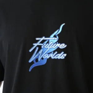 Alternative view of Unisex Bisiklet Yaka Baskılı Oversize T-Shirt - Siyah