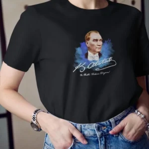 Unisex Bisiklet Yaka Baskılı Oversize T-Shirt - Siyah