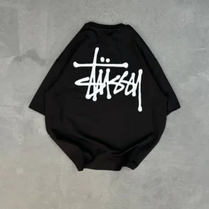 Alternative view of Unisex Bisiklet Yaka Baskılı Oversize T-Shirt - Siyah