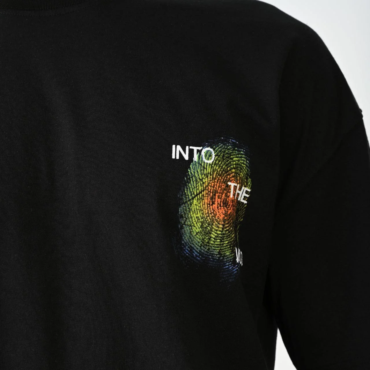 Unisex Bisiklet Yaka Baskılı Oversize T-Shirt - Siyah - Görsel 4