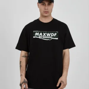 Unisex Bisiklet Yaka Baskılı Oversize T-Shirt - Siyah