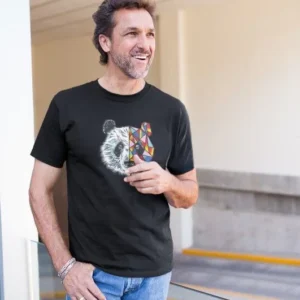 Erkek Bisiklet Yaka Baskılı Oversize T-Shirt - Siyah