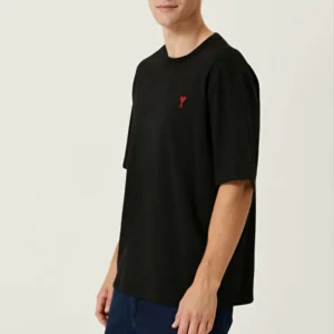 Alternative view of Unisex Bisiklet Yaka Baskılı Oversize T-Shirt - Siyah