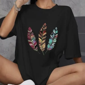 Unisex Bisiklet Yaka Baskılı Oversize T-Shirt - Siyah