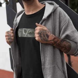 Unisex Bisiklet Yaka Baskılı Oversize T-Shirt - Siyah