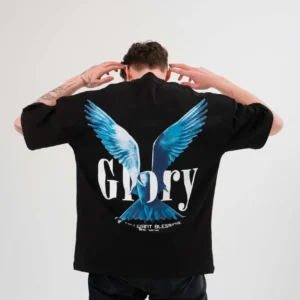 Alternative view of Unisex Bisiklet Yaka Baskılı Oversize T-Shirt - Siyah