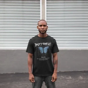 Unisex Bisiklet Yaka Baskılı Oversize T-Shirt - Siyah