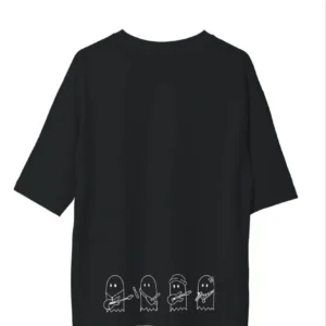 Alternative view of Unisex Bisiklet Yaka Baskılı Oversize T-Shirt - Siyah