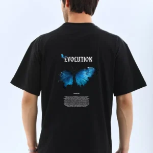 Alternative view of Unisex Bisiklet Yaka Baskılı Oversize T-Shirt - Siyah