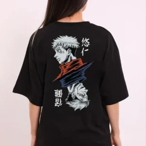 Alternative view of Unisex Bisiklet Yaka Baskılı Oversize T-Shirt - Siyah