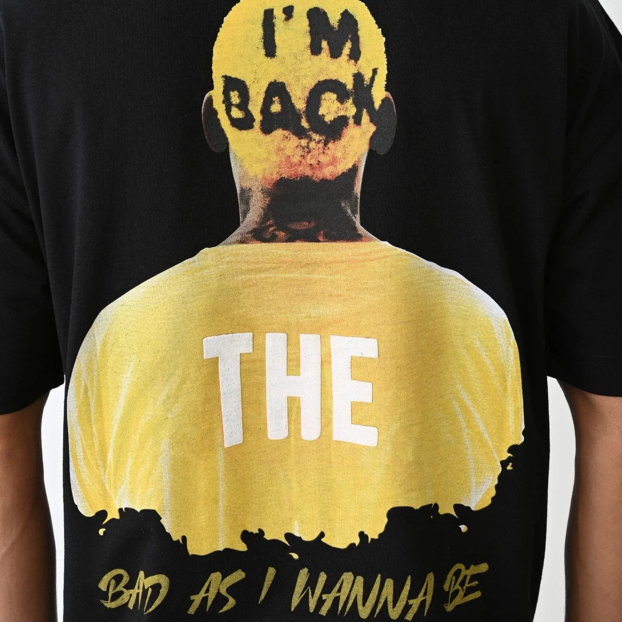 Unisex Bisiklet Yaka Baskılı Oversize T-Shirt - Siyah - Görsel 5