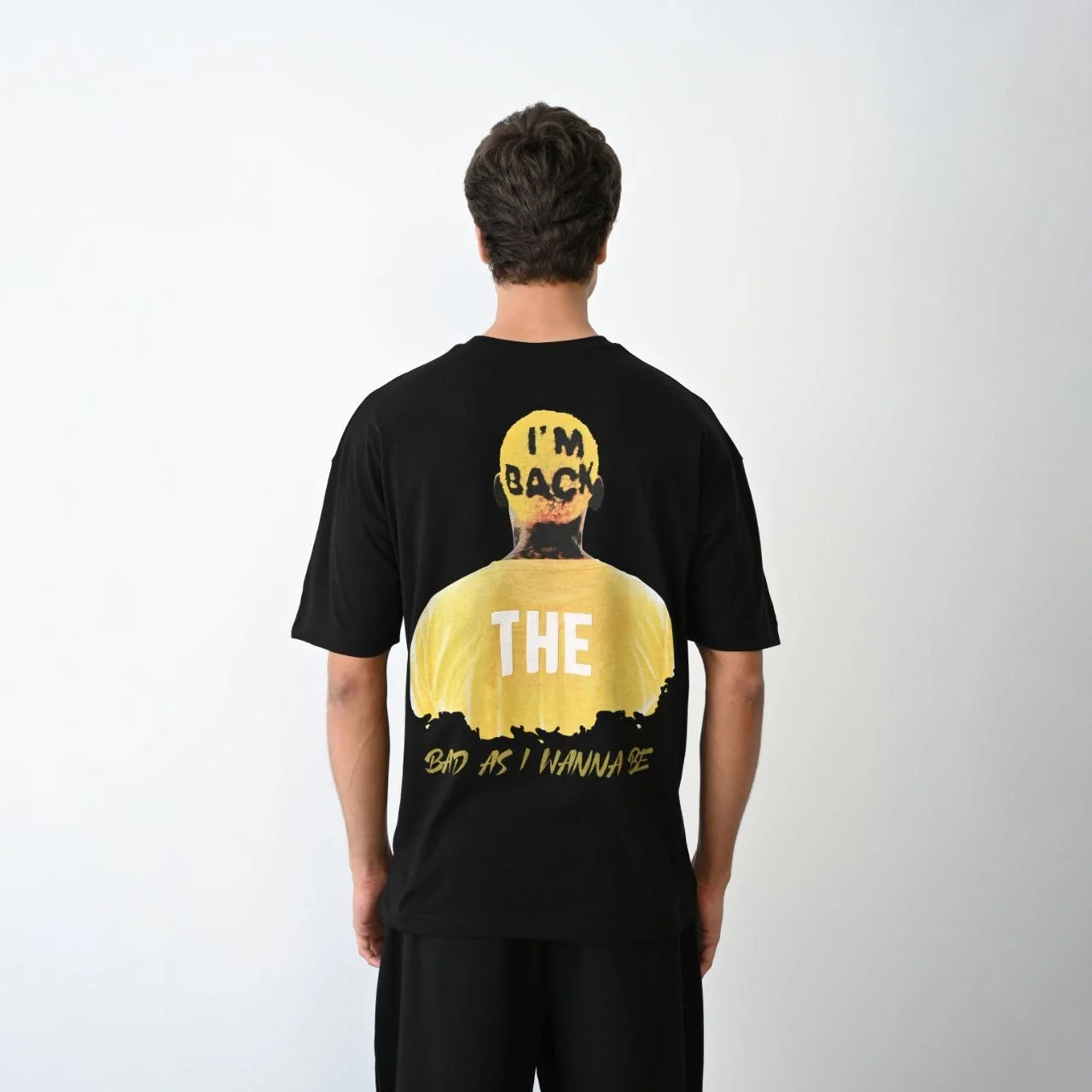 Unisex Bisiklet Yaka Baskılı Oversize T-Shirt - Siyah - Görsel 4