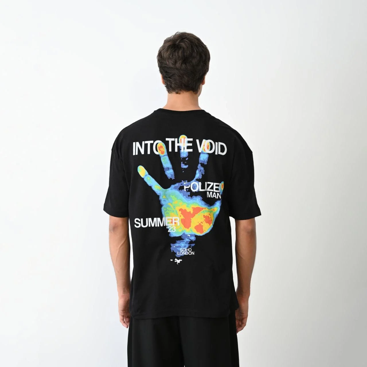 Unisex Bisiklet Yaka Baskılı Oversize T-Shirt - Siyah - Görsel 5