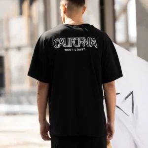 Alternative view of Unisex Bisiklet Yaka Baskılı Oversize T-Shirt - Siyah