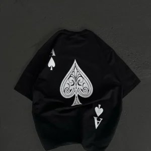 Alternative view of Unisex Bisiklet Yaka Baskılı Oversize T-Shirt - Siyah