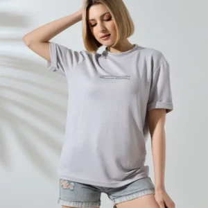 Unisex Bisiklet Yaka Baskılı Slim Fit T-Shirt - Boyalı Gri