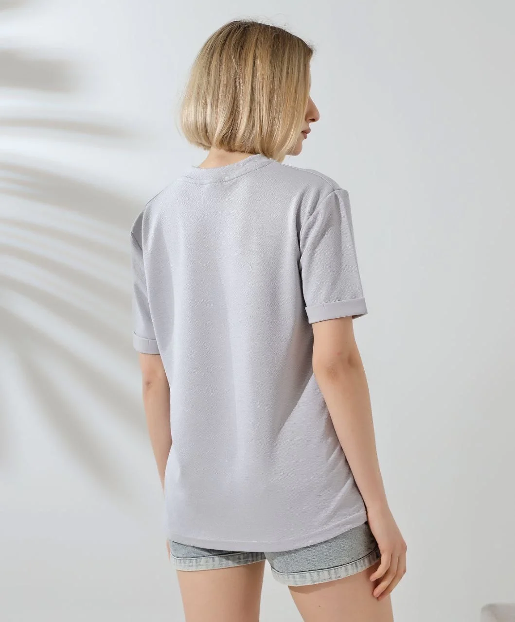 Unisex Bisiklet Yaka Baskılı Slim Fit T-Shirt - Boyalı Gri - Görsel 6