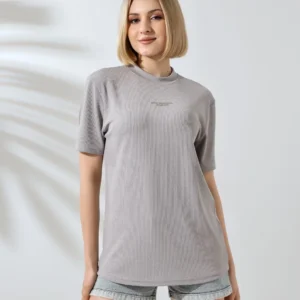 Unisex Bisiklet Yaka Baskılı Slim Fit T-Shirt - Boyalı Gri