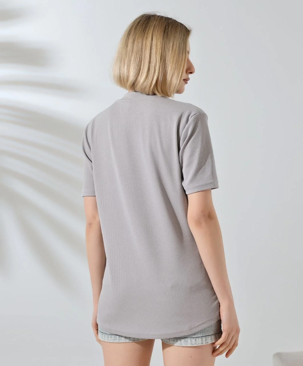 Unisex Bisiklet Yaka Baskılı Slim Fit T-Shirt - Boyalı Gri - Görsel 7