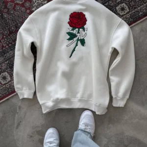 Alternative view of Unisex Bisiklet Yaka Ön Ve Arka Baskılı SweatShirt - Beyaz