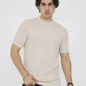 Alternative view of Unisex Bisiklet Yaka Slim fit T-Shirt- Bej