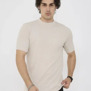 Unisex Bisiklet Yaka Slim fit T-Shirt- Bej