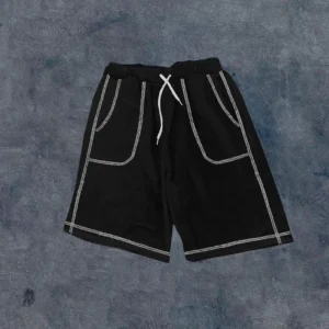 Unisex Dikişli Cepli Oversize Şort - Siyah