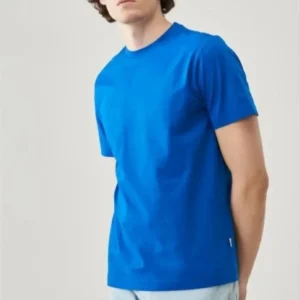 Alternative view of Unisex Düz Biskilet Yaka Oversize T-shirt - Mavi