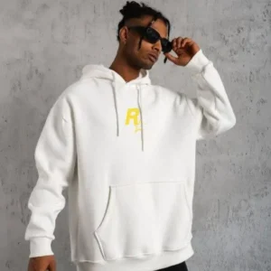 Unisex Kapşonlu Baskılı Sweetshirt - Beyaz