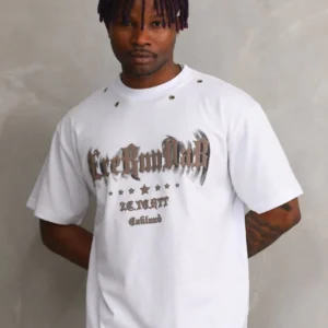 Alternative view of Unisex Kuşgözü Detaylı Baskılı Oversize T-Shirt - Beyaz