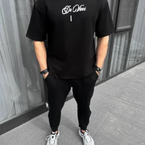 Unisex Baskılı Oversize T-Shirt - Siyah